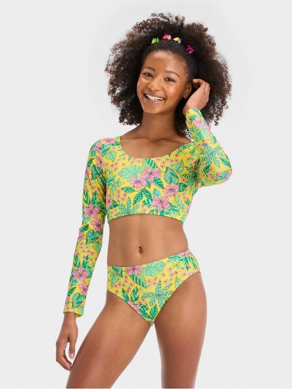 Art Class Utopia Floral Print 2 Piece Rash Guard Bikini Set XL (14) Like new